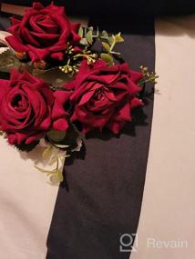 img 6 attached to Потрясающие винно-красные корсажи для свадеб и выпускных вечеров: свадебный цветочный набор Campsis из 2 предметов на запястье