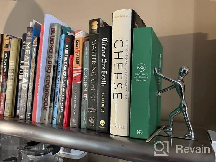 img 1 attached to Heavy Duty Zinc Alloy Bookends, Non-Skid Metal Book Support For Shelves, 7.28 X 6.1 In, Silver review by Ricky Mayo