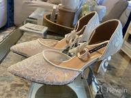 img 1 attached to Women'S Ivory Lace Mesh Satin Wedding Shoes - Comfortable Mid Heel Tie Up Ankle Strap Pointy Toe Pumps review by Tim Springer