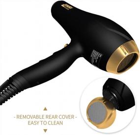 img 1 attached to 1875W Professional Tourmaline Ceramic Hair Dryer With Diffuser, Comb & Concentrators - Negative Ionic Blow Dryer Fast Drying 2 Speed 3 Heat Setting Black