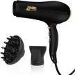 1875w professional tourmaline ceramic hair dryer with diffuser, comb & concentrators - negative ionic blow dryer fast drying 2 speed 3 heat setting black logo