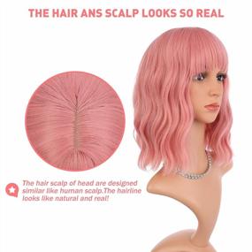 img 1 attached to Stand Out In Style With ENilecor Pink Synthetic Wig - Short & Colorful Curly Pastel Hairstyle For Women With Air Bangs (14 Inches)
