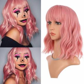 img 4 attached to Stand Out In Style With ENilecor Pink Synthetic Wig - Short & Colorful Curly Pastel Hairstyle For Women With Air Bangs (14 Inches)