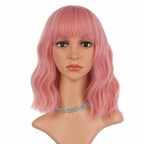 img 3 attached to Stand Out In Style With ENilecor Pink Synthetic Wig - Short & Colorful Curly Pastel Hairstyle For Women With Air Bangs (14 Inches)