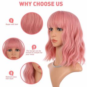 img 2 attached to Stand Out In Style With ENilecor Pink Synthetic Wig - Short & Colorful Curly Pastel Hairstyle For Women With Air Bangs (14 Inches)