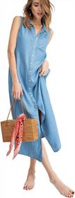 img 1 attached to Anna-Kaci Classic Sleeveless Blue Jean Button Down Denim Pocket Collar Shirt Dress