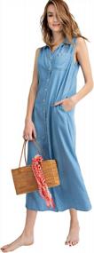 img 2 attached to Anna-Kaci Classic Sleeveless Blue Jean Button Down Denim Pocket Collar Shirt Dress