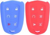 🔑 2pcs xuhang silicone key fob skin cover, keyless entry remote case protector shell for 2015-2017 cadillac escalade esv, fcc 6 button smart remote (red/blue) логотип