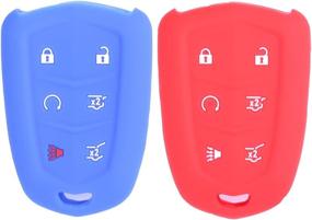 img 4 attached to 🔑 2Pcs XUHANG Silicone Key Fob Skin Cover, Keyless Entry Remote Case Protector Shell for 2015-2017 Cadillac Escalade ESV, FCC 6 Button Smart Remote (Red/Blue)