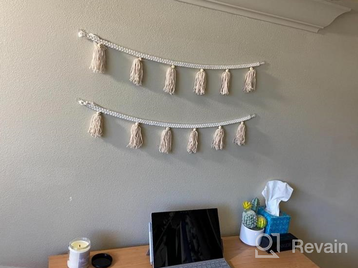 img 1 attached to Boho Decorative Tassel Garland Set With Woven Macrame And Belly Basket For Wall Hanging, Great For Nursery And Home Décor, In Green (Pack Of 2) review by Doug Small