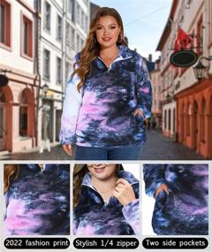 img 1 attached to Warm And Cozy: Plus Size Sherpa Fleece Sweatshirt With Cow Print, Zipper & Pocket.