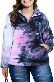 img 4 attached to Warm And Cozy: Plus Size Sherpa Fleece Sweatshirt With Cow Print, Zipper & Pocket.