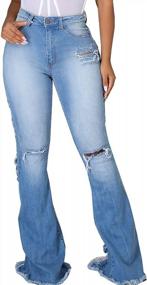 img 3 attached to Женские рваные расклешенные джинсы с эластичной резинкой на талии, расклешенными штанинами и необработанным краем - лестные женские джинсы - Denim Pants With Attitude