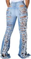 женские рваные расклешенные джинсы с эластичной резинкой на талии, расклешенными штанинами и необработанным краем - лестные женские джинсы - denim pants with attitude логотип