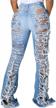 flattering women's ripped bell bottom jeans with elastic waist, flared legs, and raw hem - denim pants with attitude logo