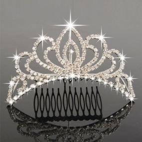 img 4 attached to Серебряная кристальная диадема на ободке для женщин и девочек - элегантная принцессинская корона с заколками для свадеб, выпускных вечеров, дней рождения и вечеринок - Мини-4,4 "от Bseash