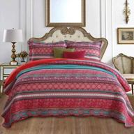 oversized boho queen cotton quilt set - soft red striped bedspread bedding with bohemian flair, 3-piece king size set логотип