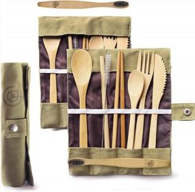 img 4 attached to 2-Pack Bamboo Utensils Set W/ Bonus 2 Toothbrushes, Straws & Storage Bags - Reusable Greenzla Cutlery Kit