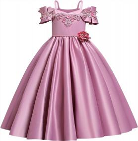 img 4 attached to Girl'S Off Shoulder Satin Dress Flower Girl'S Dress Princess Formal Pageant Party Dance Maxi Gown