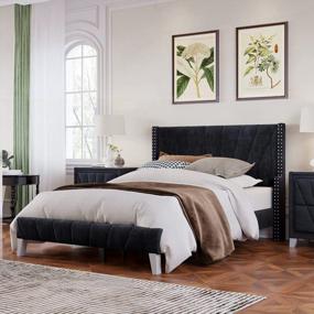 img 1 attached to Full Bedroom Set: Merax 3-Piece Black Velvet Upholstered Platform Bed With 2 Drawer Nightstands
