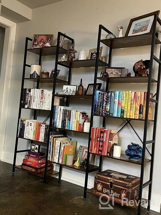 img 1 attached to SUPERJARE Triple 5 Tier Bookshelf, Bookcase With 14 Open Display Shelves, Ladder Bookshelf, Wide Book Shelf Book Case With Steel Frame, Wood Board, For Home & Office, Rustic Brown review by Kim Thompson