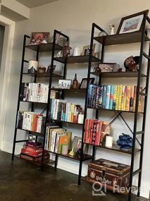 img 8 attached to SUPERJARE Triple 5 Tier Bookshelf, Bookcase With 14 Open Display Shelves, Ladder Bookshelf, Wide Book Shelf Book Case With Steel Frame, Wood Board, For Home & Office, Rustic Brown