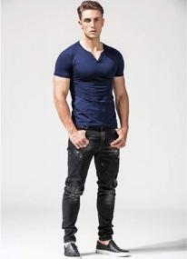 img 1 attached to XSHANG Mens Short Sleeve V Neck Henley Shirts Slim Fit Casual Tee