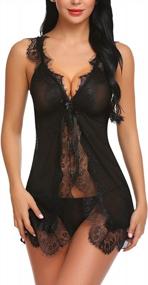 img 4 attached to Sexy V-Neck Open-Front Babydoll Lingerie Chemise For Women - Perfect For Honeymoons And Exotic Nights