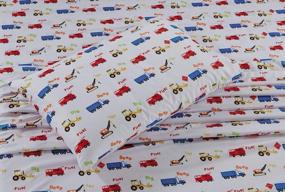 img 2 attached to 🚒 Multicolored Crane Backhoes Construction Equipment Trucks Fire Engine Design 3-Piece Sheet Set for Kids/Boys with Pillowcase, Flat and Fitted Sheets, Twin Size