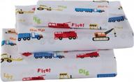 🚒 multicolored crane backhoes construction equipment trucks fire engine design 3-piece sheet set for kids/boys with pillowcase, flat and fitted sheets, twin size logo