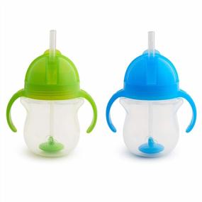 img 4 attached to Munchkin Click Lock Weighted Straw Cup, 7 Ounce, Blue/Green, Pack Of 2