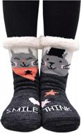 женские толстые термальные носки-тапочки: двухслойные, нескользящие, теплые и пушистые с животными принтами логотип