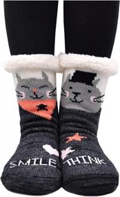 img 4 attached to Women'S Thick Thermal Slipper Socks: Double Layer, Non-Slip, Warm & Fluffy Animal Prints