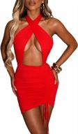 chic sleeveless bodycon dress for women - crisscross halter neck, cutout and ruched design, drawstring detail, perfect for clubbing and parties logo
