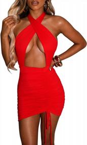 img 3 attached to Chic Sleeveless Bodycon Dress For Women - Crisscross Halter Neck, Cutout And Ruched Design, Drawstring Detail, Perfect For Clubbing And Parties