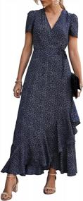 img 4 attached to Boho Floral Maxi Dress For Women: Prettygarden Summer Wrap With V-Neckline, Short Sleeves, Ruffle Hemline, And Split Beach Design