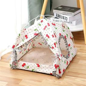 img 3 attached to 🐾 Small Red Cat/Dog Indoor Nest Bed: Cute Cave Pet Nest Bed with Double-Sided Mat, Portable Dog Tents. Storable and Washable Pet House Bed.