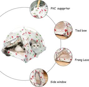 img 1 attached to 🐾 Small Red Cat/Dog Indoor Nest Bed: Cute Cave Pet Nest Bed with Double-Sided Mat, Portable Dog Tents. Storable and Washable Pet House Bed.