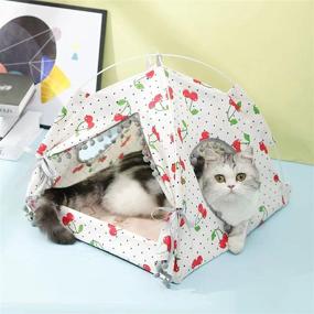 img 2 attached to 🐾 Small Red Cat/Dog Indoor Nest Bed: Cute Cave Pet Nest Bed with Double-Sided Mat, Portable Dog Tents. Storable and Washable Pet House Bed.