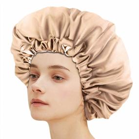img 3 attached to Khaki Satin Hair Bonnet For Women Sleeping Natural Hair Protection Silk Bonnet