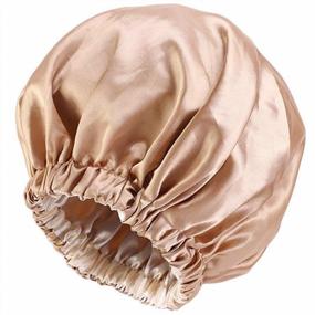 img 4 attached to Khaki Satin Hair Bonnet For Women Sleeping Natural Hair Protection Silk Bonnet