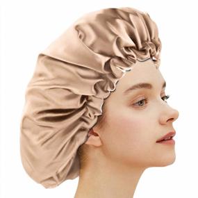 img 2 attached to Khaki Satin Hair Bonnet For Women Sleeping Natural Hair Protection Silk Bonnet