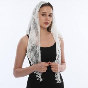 img 1 attached to Chic Lace Veil Triangle Mantilla Head Covering For Church, Weddings & Bridesmaids - LMVERNA Latin Scarf For Mass