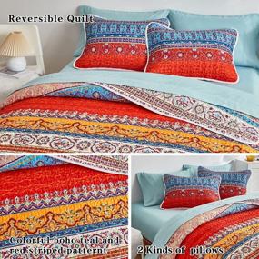 img 1 attached to Преобразите свою спальню с помощью набора стеганых одеял королевского размера в красочную полоску Boho от FlySheep: кровать из 7 предметов в сумке
