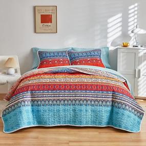 img 3 attached to Transform Your Bedroom With FlySheep'S Colorful Boho Striped King Size Quilt Set: 7-Piece Bed In A Bag