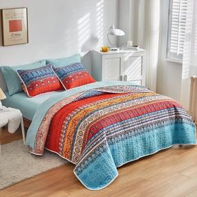 img 4 attached to Transform Your Bedroom With FlySheep'S Colorful Boho Striped King Size Quilt Set: 7-Piece Bed In A Bag