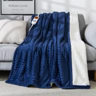 heated electric blanket throw, wemore soft sherpa heating blanket with 10 heating levels & 1-10 hour auto off, etl certified heated throw blanket machine washable, twin size 50''x60'', navy blue logo