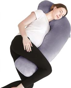 img 4 attached to 🤰 Grey J-Shaped Pregnancy Pillows with Cozy Cover, Side Sleeping Maternity Pillow for Head, Neck, and Belly Support