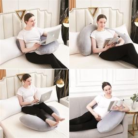 img 1 attached to 🤰 Grey J-Shaped Pregnancy Pillows with Cozy Cover, Side Sleeping Maternity Pillow for Head, Neck, and Belly Support