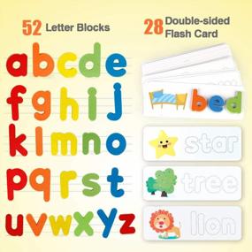 img 3 attached to Деревянный набор игрушек для обучения орфографии и алфавиту Coogam - флеш-карты, игра на совпадение слов, распознавание ABC, идеальный инструмент для обучения дошкольников, мальчиков и девочек в возрасте 3-5 лет